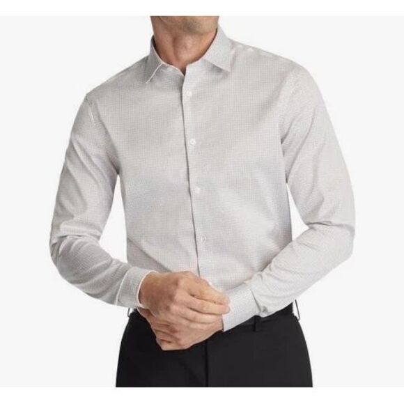 Calvin Klein Dress Shirt Mens M 15.5 34/35 Taupe Refined Cotton Reg Fit Stretch - Picture 1 of 7